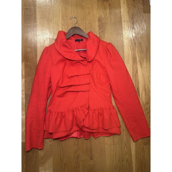 Red Ruffled Snap Button Blazer Size L - Picture 2 of 9